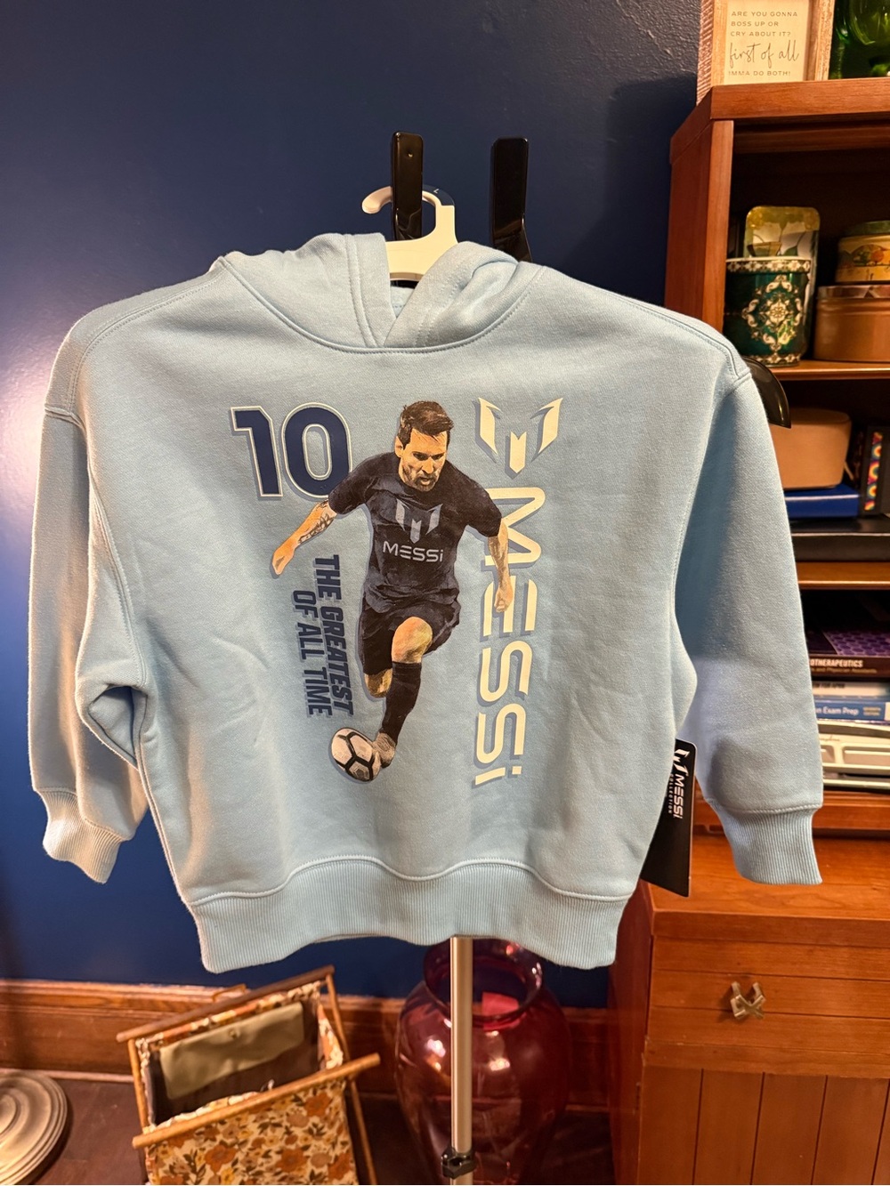 Messi Light Blue Kids Hoodie - Number 10 Soccer Graphic